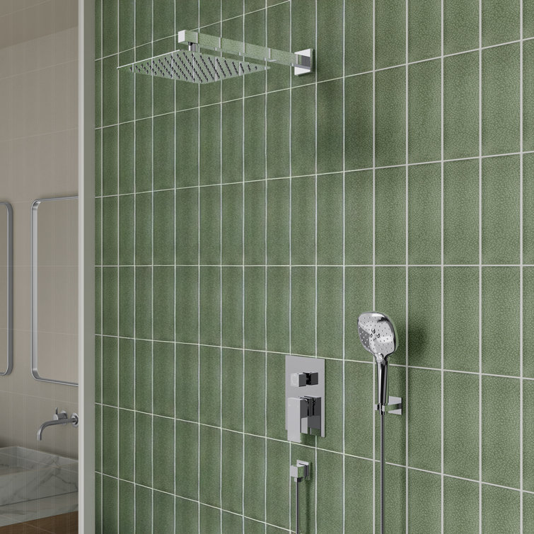 Chrome Square Wall Mounted Dual Shower System with Handheld