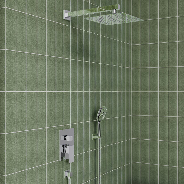 Chrome Square Wall Mounted Dual Shower System with Handheld