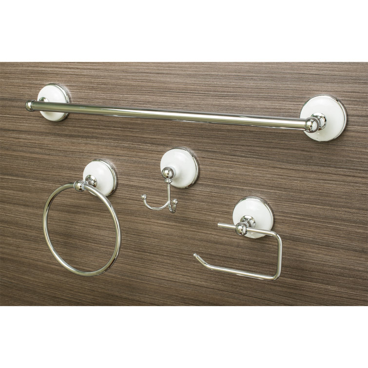 Brighton Polished Chrome and White Ceramic 4-Piece Bathroom Hardware Set