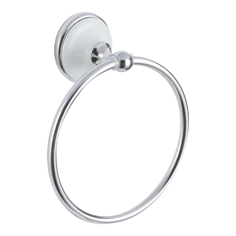 Chrome and White Porcelain Vintage Wall Mounted Towel Ring