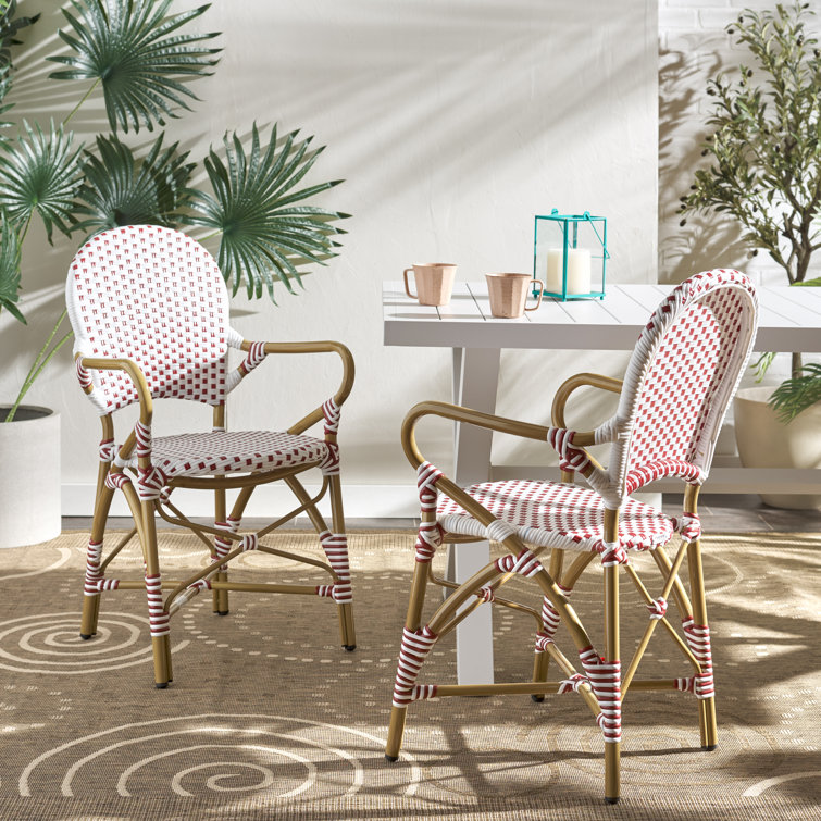 Coastal Cottage Red and White Transitional Arm Chair, Set of 2