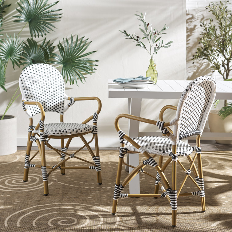 Hooper Black and White Wicker Bistro Armchair Set