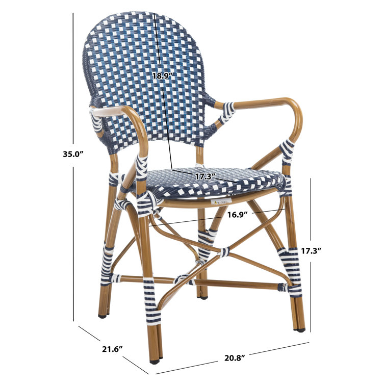 Blue and White Wicker Arm Dining Chairs with Faux Bamboo Frame