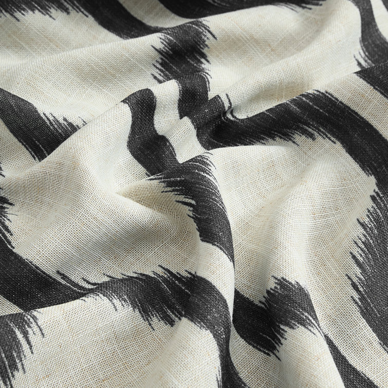 Renzo Black Ikat Geometric Linen Blend Blackout Curtain Panel