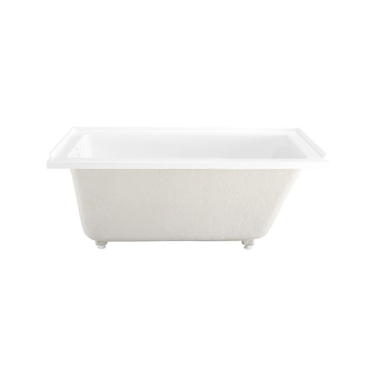 White and Tan Acrylic Alcove Bathtub with Jets