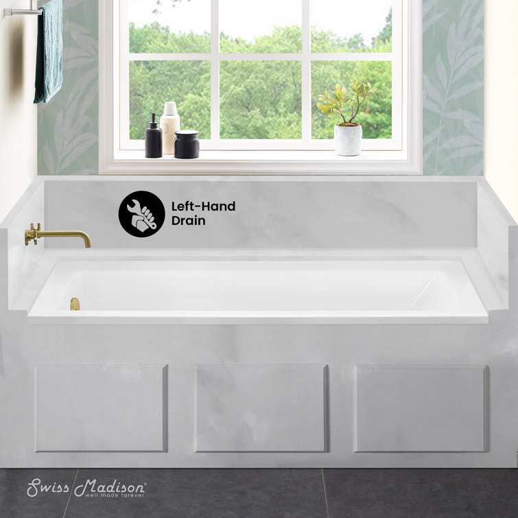 White and Tan Acrylic Alcove Bathtub with Jets