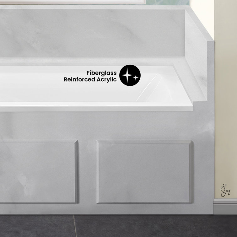 White and Tan Acrylic Alcove Bathtub with Jets