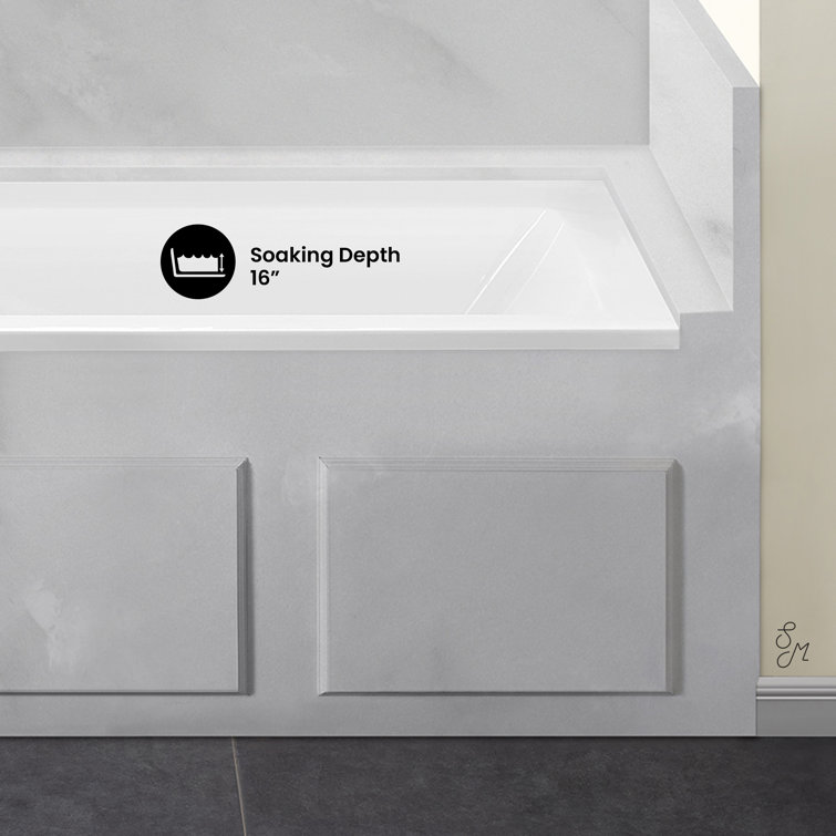 White and Tan Acrylic Alcove Bathtub with Jets