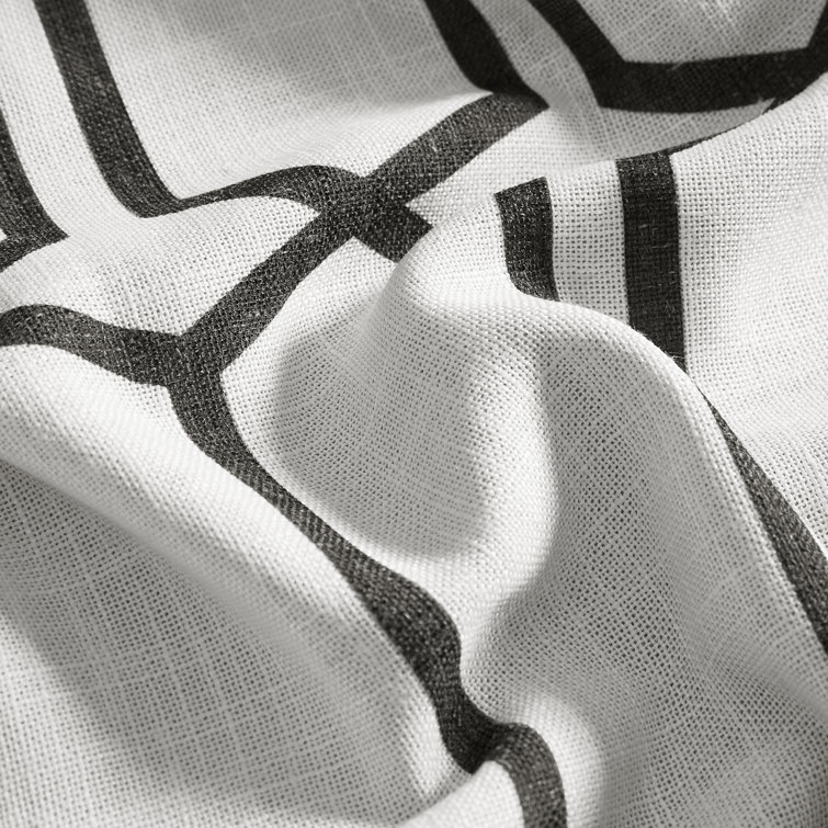 Kaiden Black Geometric Room Darkening Linen Blend Curtains
