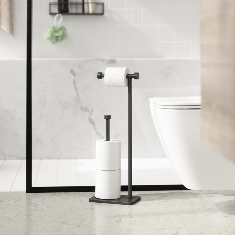 Black Freestanding Toilet Paper Holder with Reserve