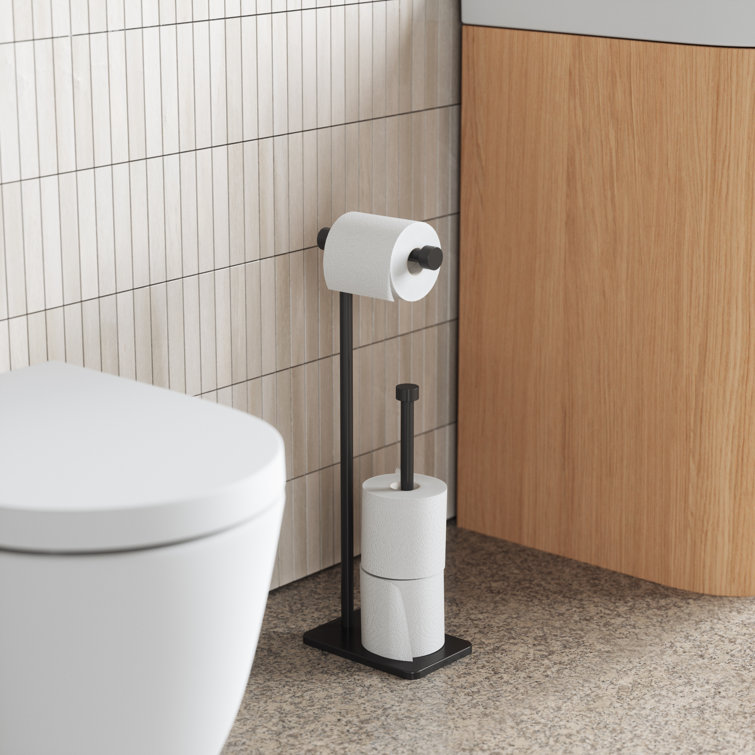 Black Freestanding Toilet Paper Holder with Reserve