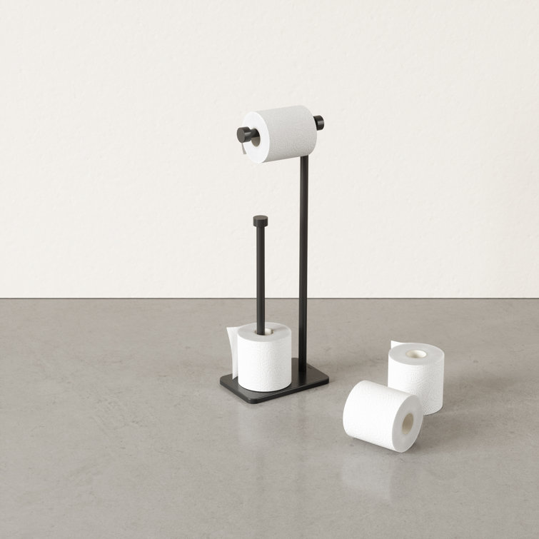 Black Freestanding Toilet Paper Holder with Reserve