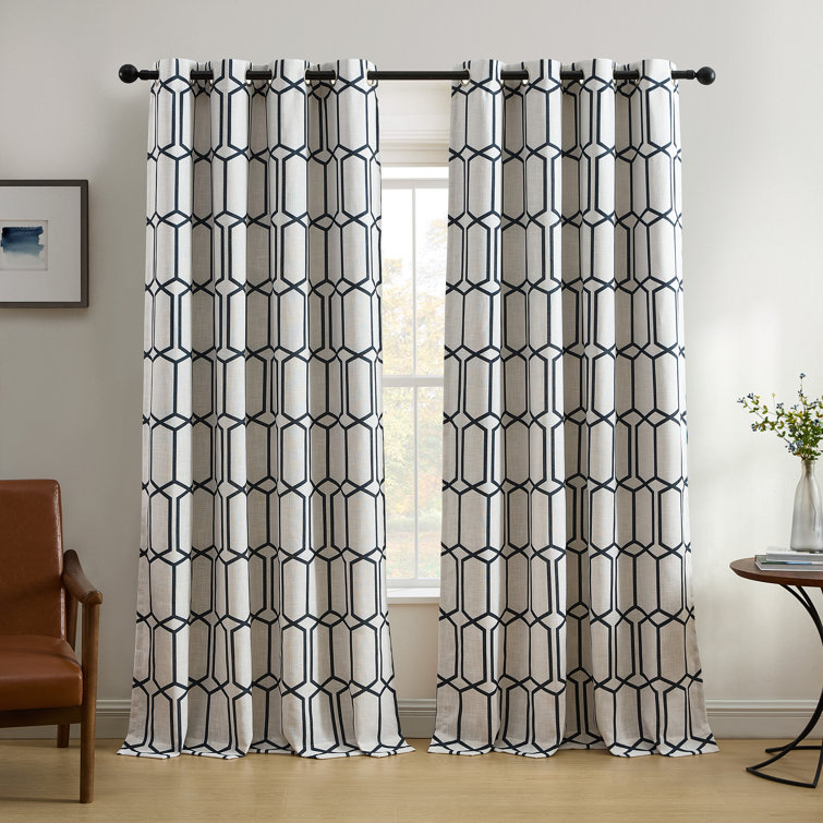 Indigo Geometric Room Darkening Grommet Drapes