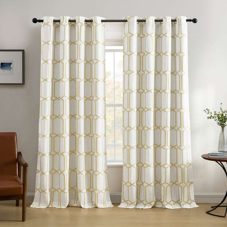 Golden Yellow Geometric Room Darkening Grommet Drapes