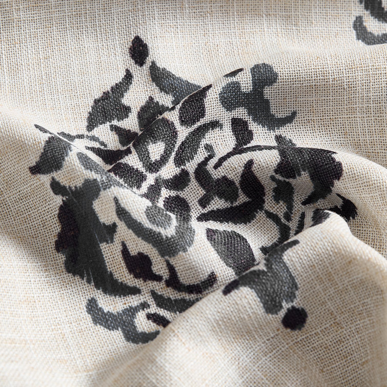Black and Off-White Medallion Print Blackout Grommet Curtains