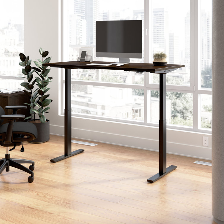 Move 60 Adjustable Height 59" Mocha Cherry & Black Standing Desk with Filing Cabinet