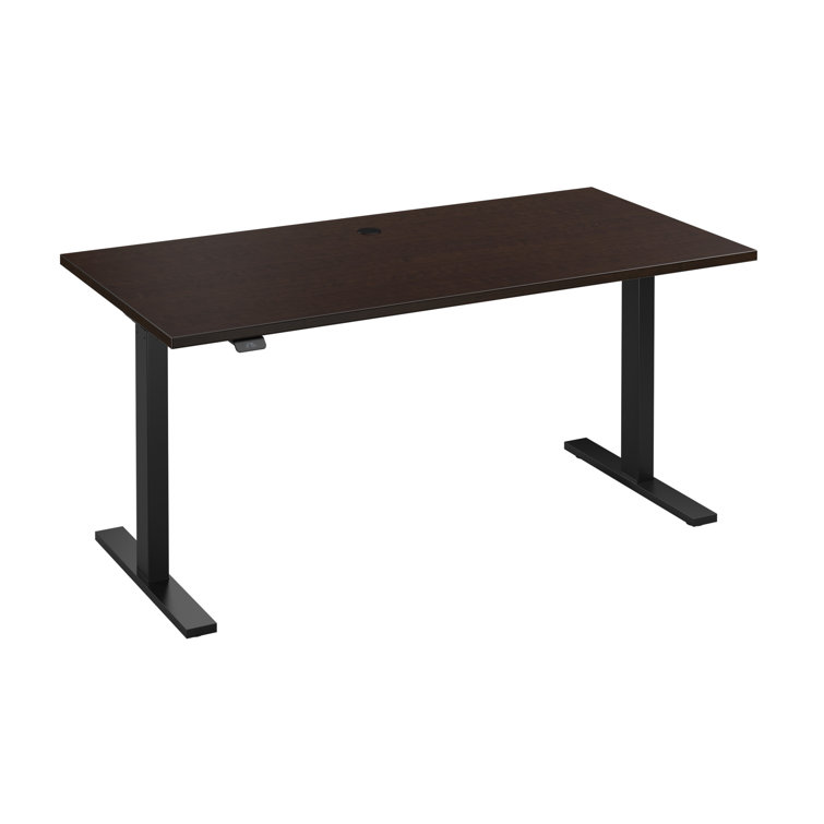 Move 60 Adjustable Height 59" Mocha Cherry & Black Standing Desk with Filing Cabinet