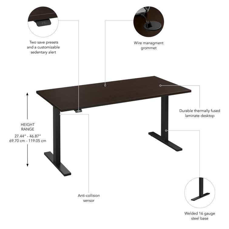 Move 60 Adjustable Height 59" Mocha Cherry & Black Standing Desk with Filing Cabinet