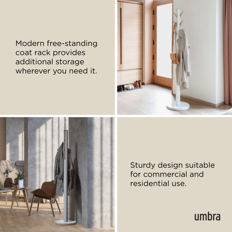 Sleek Flapper 9-Hook White Wooden Freestanding Coat Rack