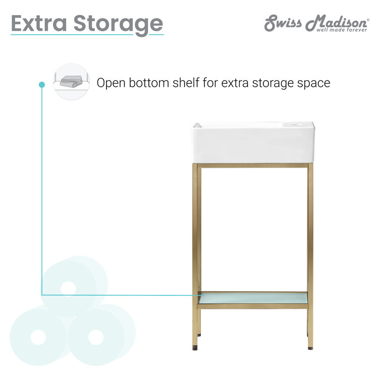 Pierre 19.5" Gold Metal Frame Freestanding Bathroom Vanity with Glass Shelf