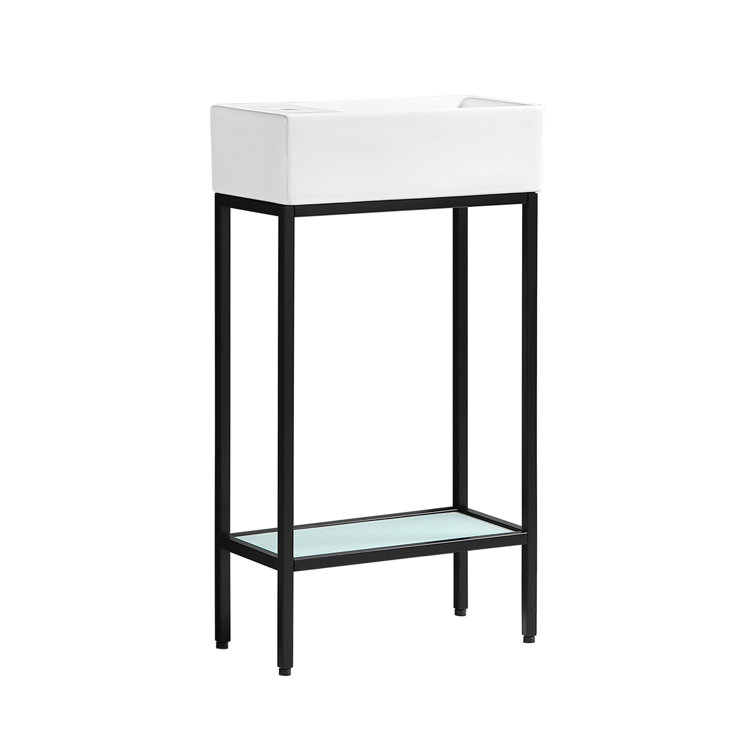 Pierre Matte Black 19.5" Freestanding Metal Frame Bathroom Vanity with Glass Shelf