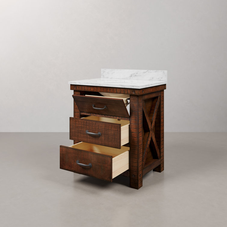 Rustic Sienna 30'' Single Vanity with Carrara White Marble Top