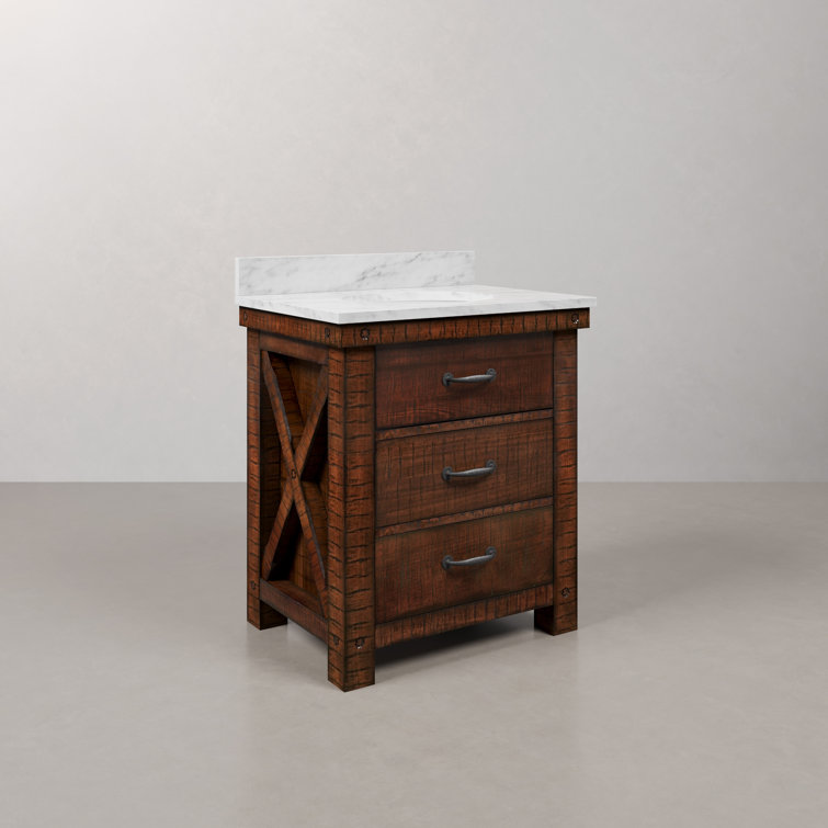 Rustic Sienna 30'' Single Vanity with Carrara White Marble Top