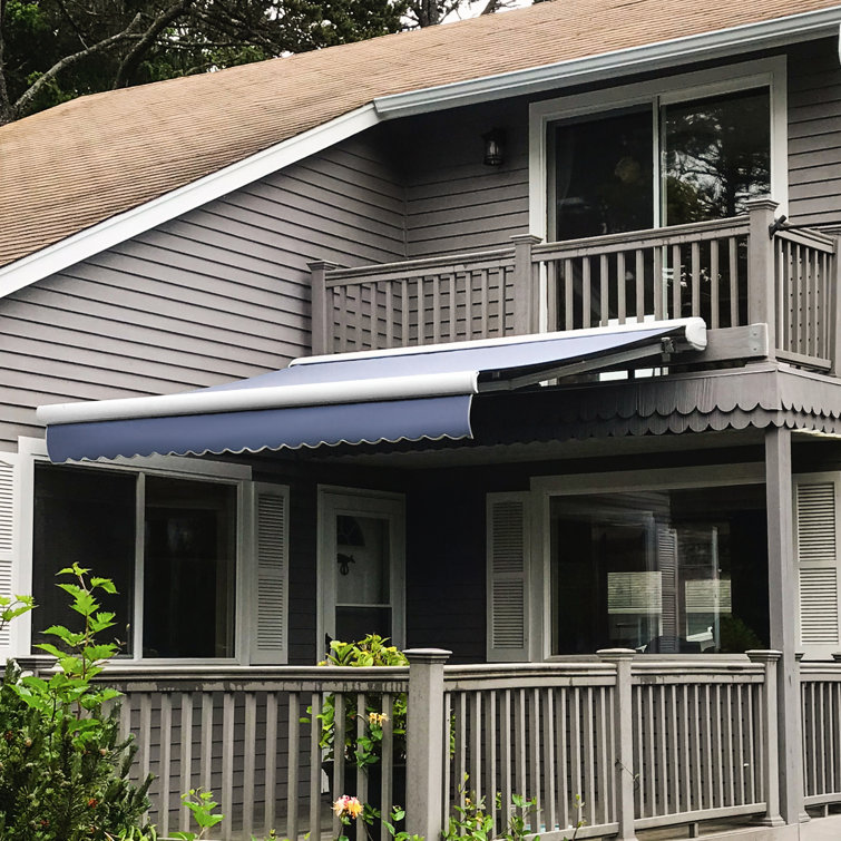 Gray Full-Cassette Manual Retractable Patio Awning, 10' W x 8' Projection