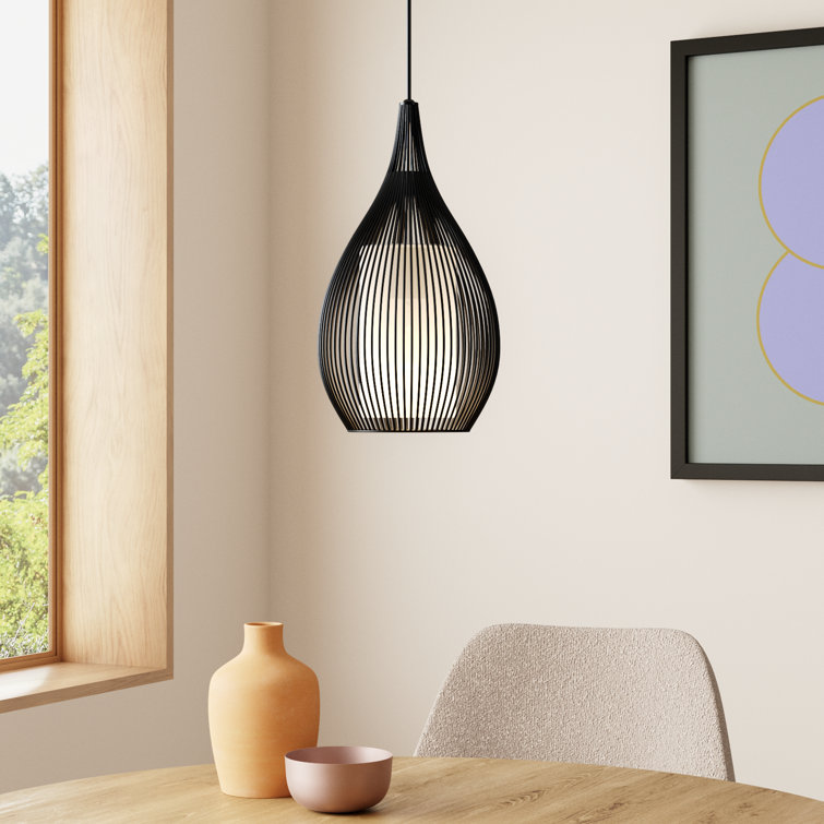Razoni 59'' Black Metal Cast Cage Mini Pendant with Opal Glass