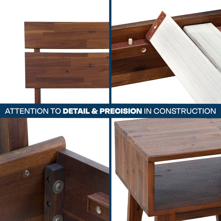 King Walnut Acacia Solid Wood Platform Bed Frame with Matching Nightstand