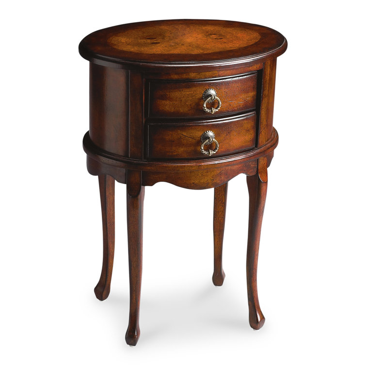 Plantation Cherry Oval Wood Side Table with Storage