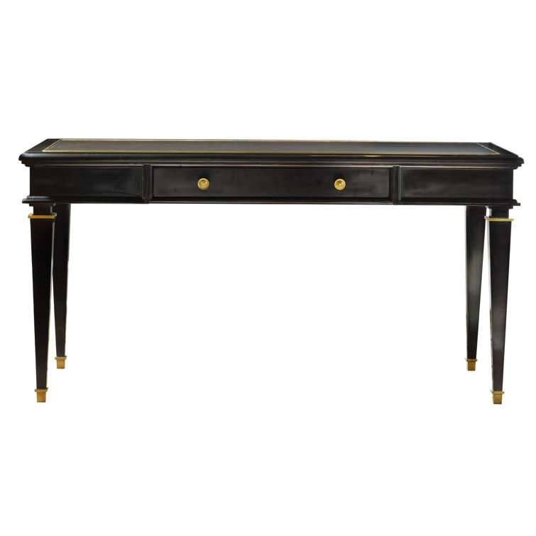 Black Writing Desk with Leather Inset and Brass Details