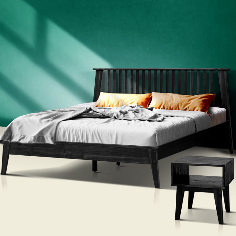 Kaylin Black Solid Wood King Platform Bed Frame with Nightstand