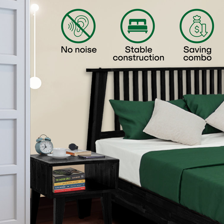 Kaylin Black Solid Wood King Platform Bed Frame with Nightstand