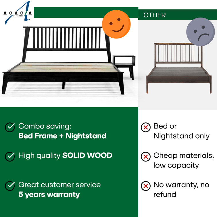 Kaylin Black Solid Wood King Platform Bed Frame with Nightstand