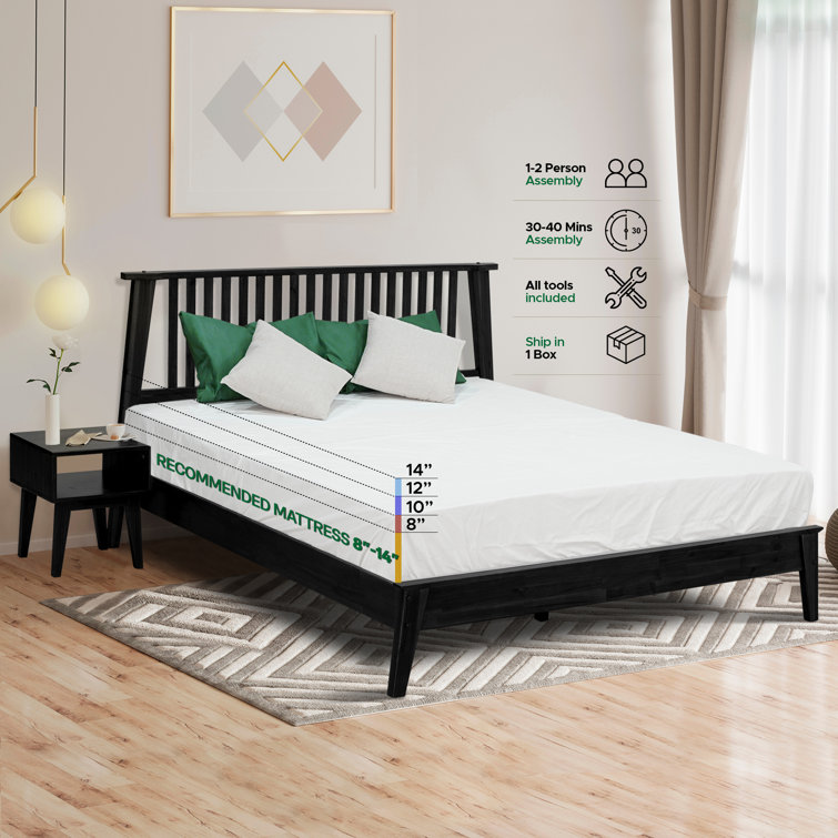 Kaylin Black Solid Wood King Platform Bed Frame with Nightstand