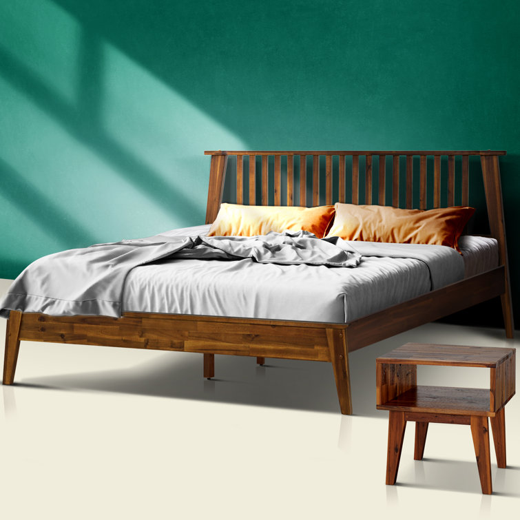 Kaylin King Walnut Solid Wood Platform Bed Frame with Nightstand