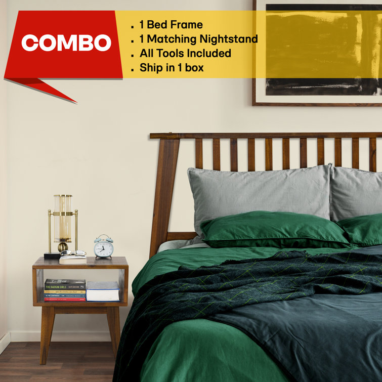 Kaylin King Walnut Solid Wood Platform Bed Frame with Nightstand