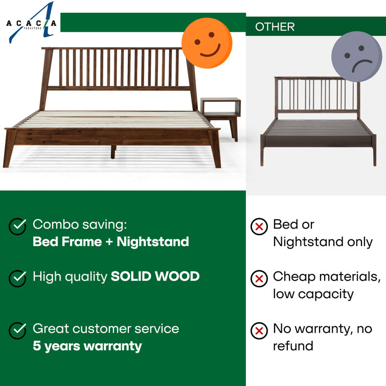 Kaylin King Walnut Solid Wood Platform Bed Frame with Nightstand
