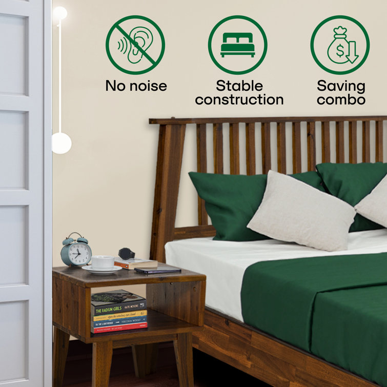 Kaylin King Walnut Solid Wood Platform Bed Frame with Nightstand