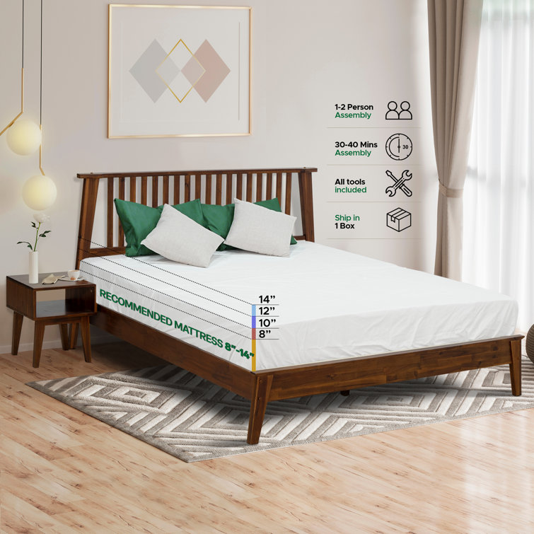 Kaylin King Walnut Solid Wood Platform Bed Frame with Nightstand