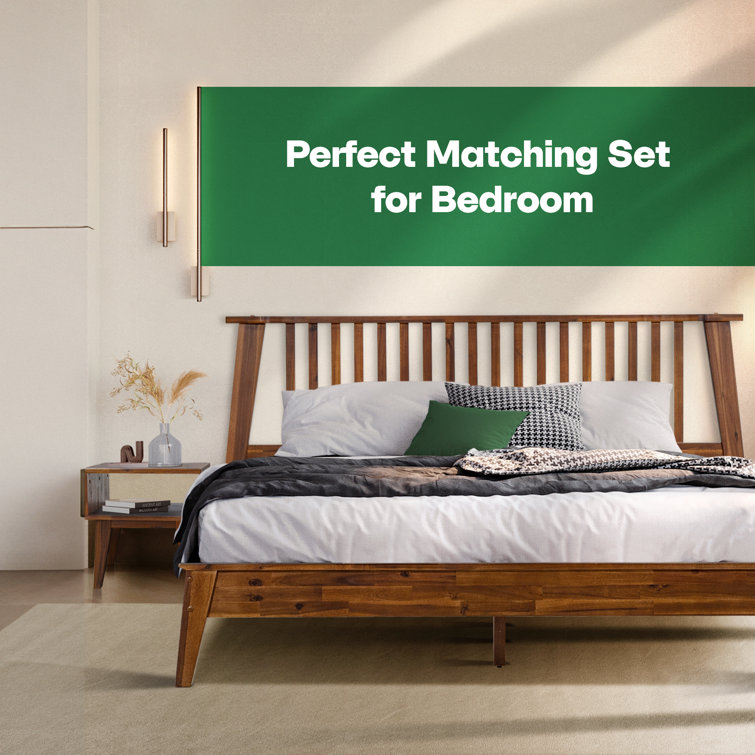 Kaylin King Walnut Solid Wood Platform Bed Frame with Nightstand