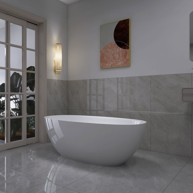 65" Gloss White Stone Resin Double Slipper Freestanding Bathtub