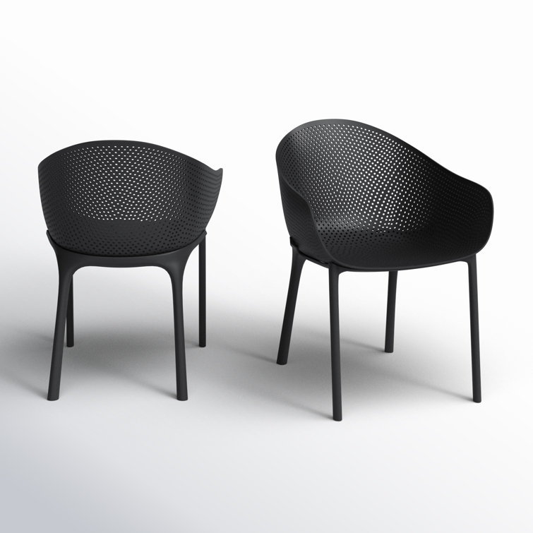 Black Plastic Resin Modern Outdoor Dining Chairs, Set of 2