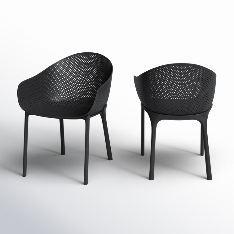 Black Plastic Resin Modern Outdoor Dining Chairs, Set of 2