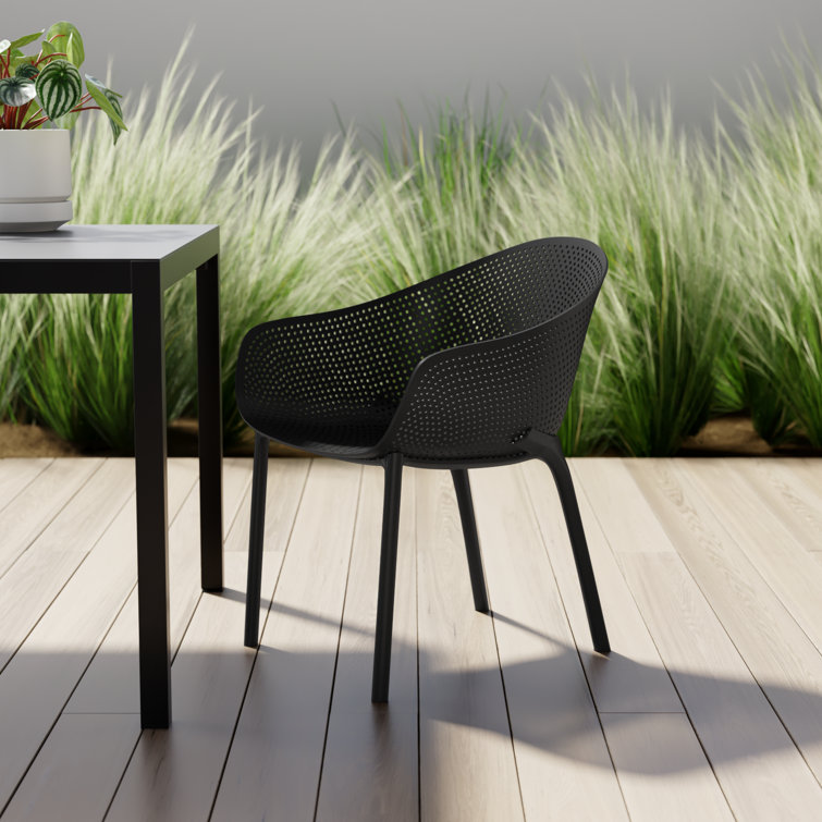 Black Plastic Resin Modern Outdoor Dining Chairs, Set of 2