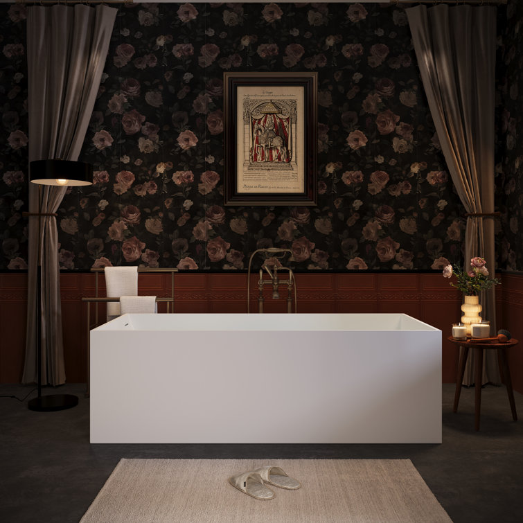 67'' White Solid Surface Freestanding Soaking Bathtub