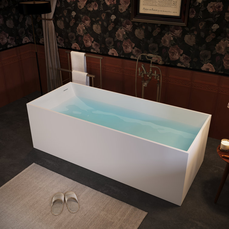 67'' White Solid Surface Freestanding Soaking Bathtub
