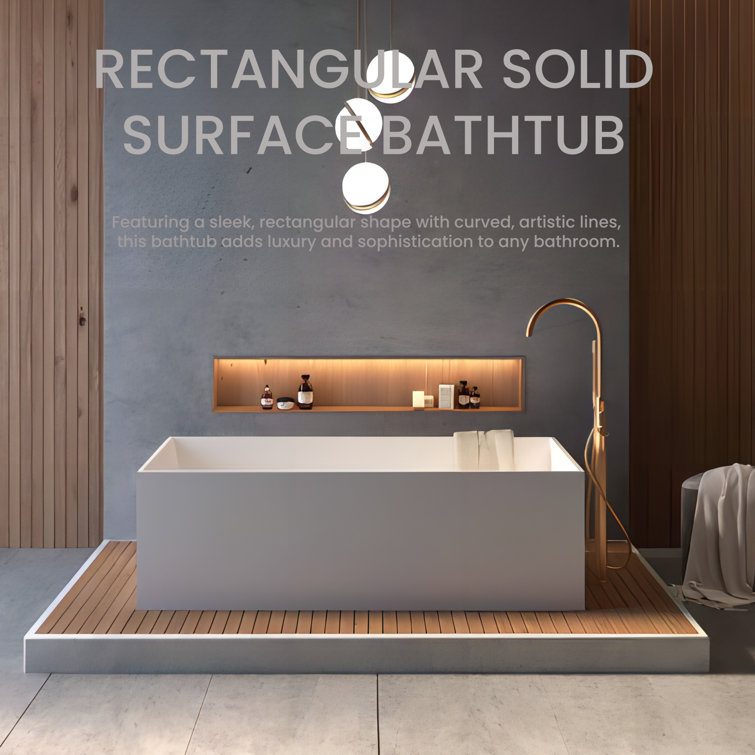 67'' White Solid Surface Freestanding Soaking Bathtub