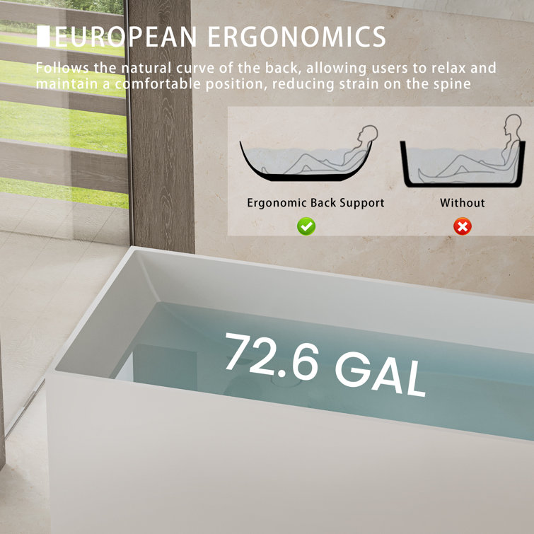 67'' White Solid Surface Freestanding Soaking Bathtub